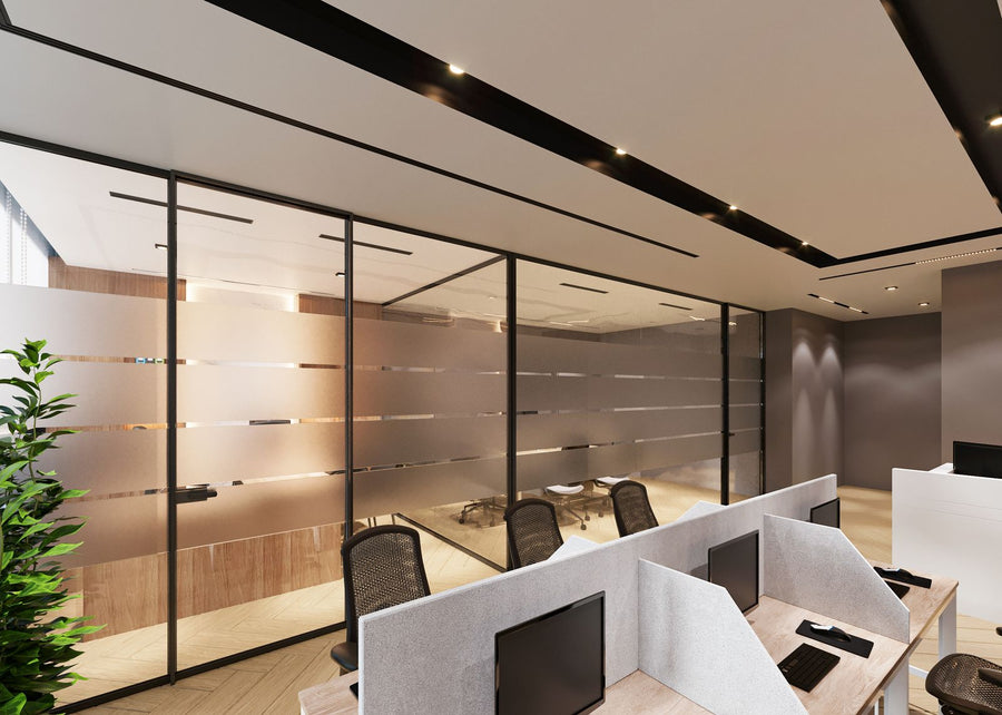 Office with glass partitions